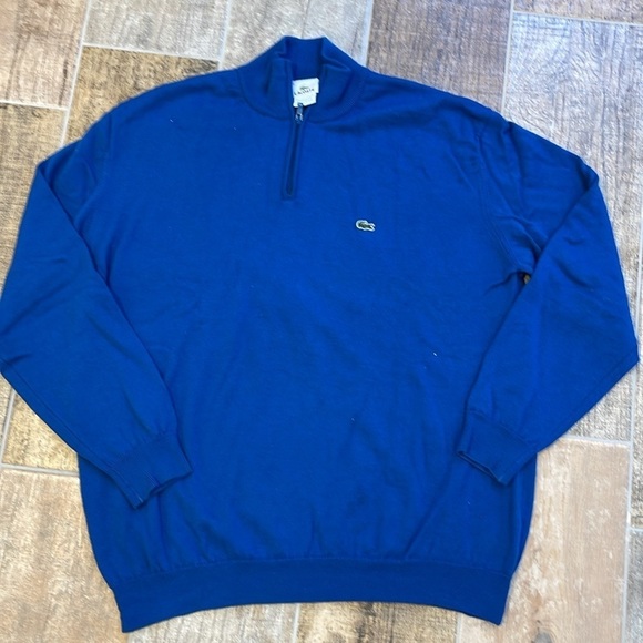 Lacoste Mens Blue Wool Knit 1/4 Zip Pullover Sweater Size 8 - Picture 1 of 11